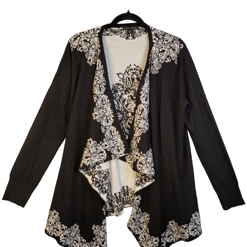 Napa Valley Black & White Light Weight Sweater Wrap Shawl Shrug Long Sleeves S - Picture 3 of 15